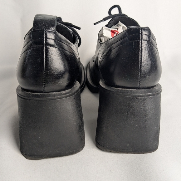 L'INTERVALLE Black Glossy Leather Block Heel Laces Shoes Square Tip Size 37 - Picture 5 of 10